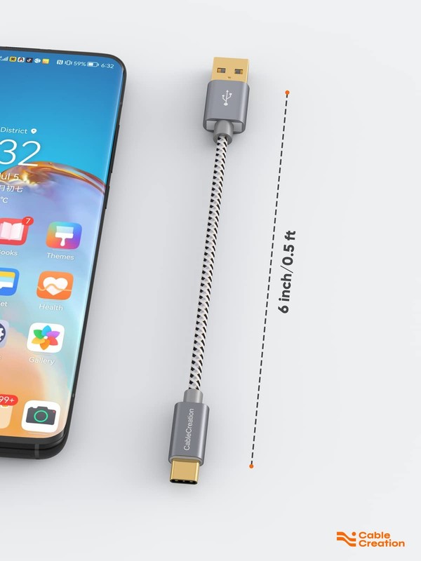 CableCreation 6 inch USB C Cable Short, A to C Fast 0.5FT, Space Gray gallery