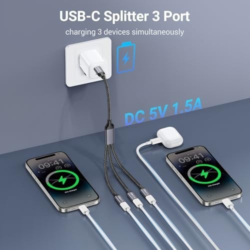 USB C Splitter 1 in 3 Out Male to Female Charging Data Transfer for Laptop gallery