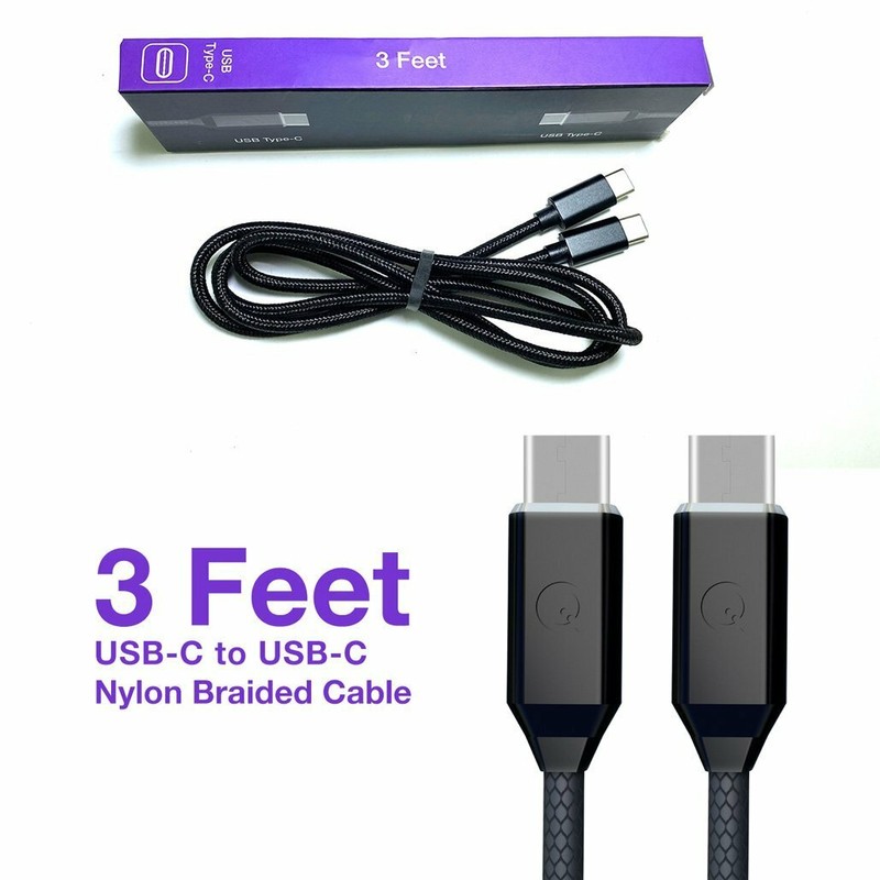 Soft Nylon Braided USB Type C to USB C Male USB Charger Cables – 3 Feet, Black