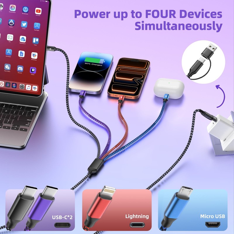 4 in 2 Dual USB C Multi Charging Cable, Travel Phone 1Pack 5FT, Black_Gray gallery
