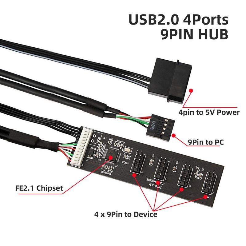 USB 2.0 9pin 10pin Header 1 to 4 Female Splitter Extension Cable HUB with IDE 5V gallery