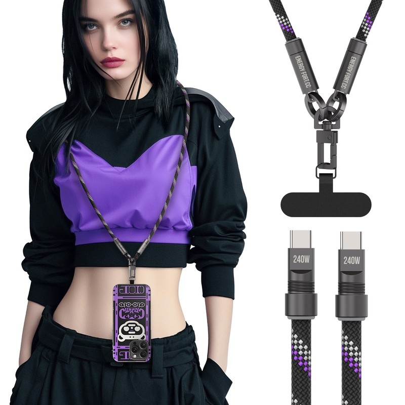 USA Phone Lanyard Crossbody Built in USB-C Fast Charging Cable with 2 Phone Tabs gallery