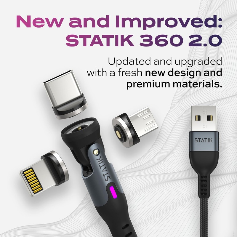 Statik 360 Magnetic Phone Charger 2nd Gen With Multi USB C Tips Cord Black gallery
