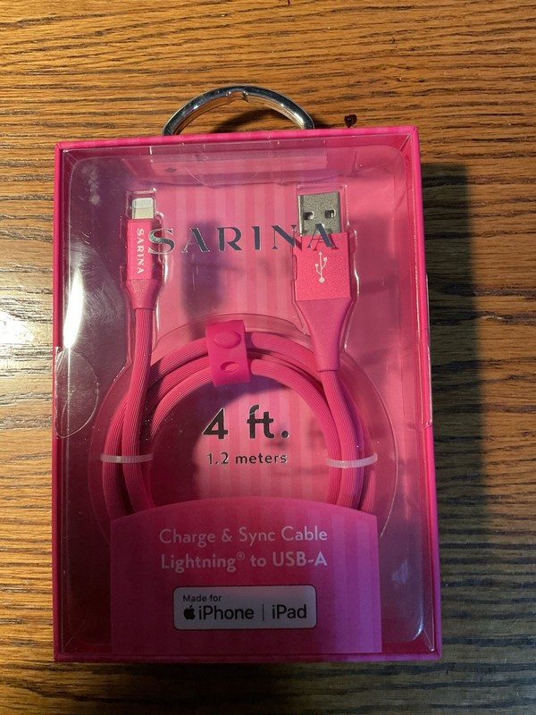 Sarina Apple Certified 4 Foot iPhone iPad Charging Cable In Pink New In Box