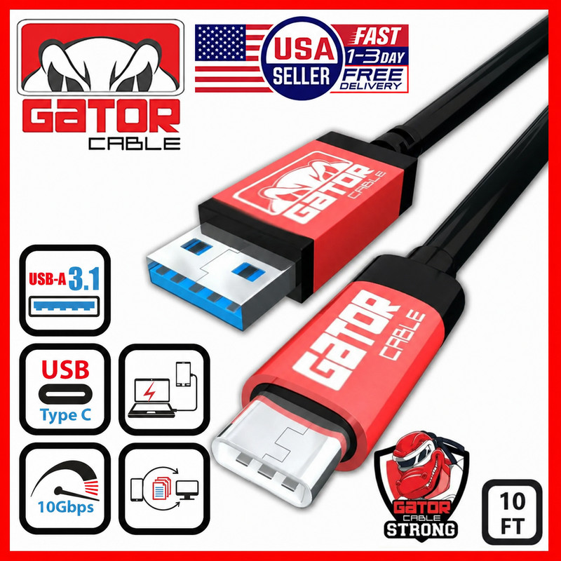 USB-C To USB-A 3.1 Phone Fast Charger Cable Data Sync Type C Cord Universal 10FT