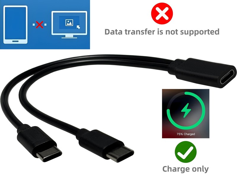 2 PCS USB C Splitter 1 In 2 Out Power Charging Y Cable 7.9 Inch Charge Only gallery
