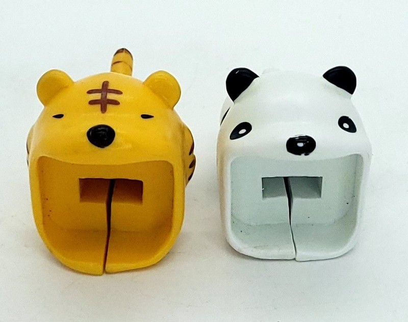 Lot of 2 Animal Bite Cable and Cord Protector USB Tiger & Panda