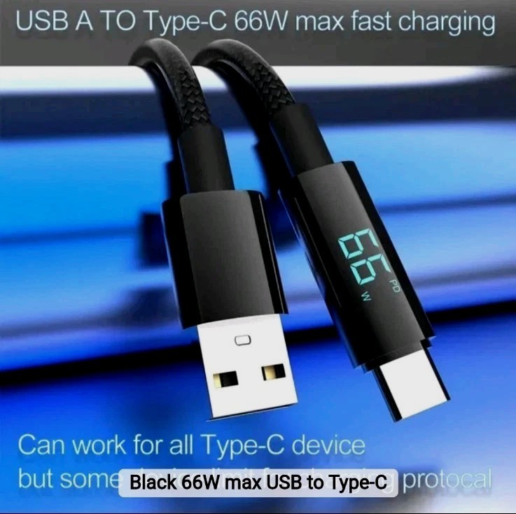 Display FAST CHARGER Cable 66W USB Type A To Type C with OTG Strong Nylon Braid