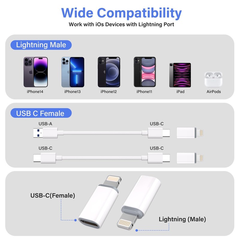 USB C Type C to Lightning Adapter MFi Certified 4 Pack 27W Fast White gallery
