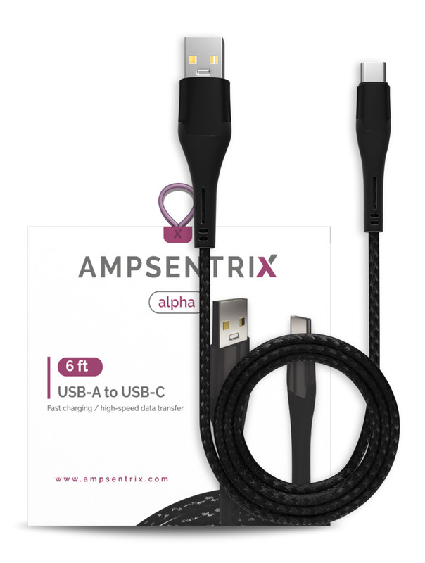 AmpSentrix – 6 Ft USB Type C To USB Type A Cable (Alpha) (Black)