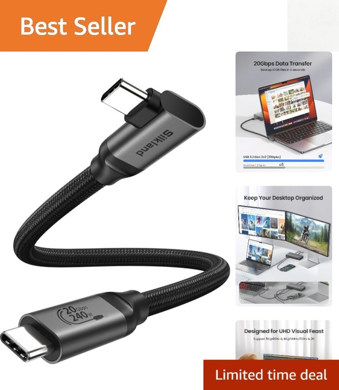 Rugged Nylon Braided USB C Cable Right Angle 1FT for Efficient Charging & Data