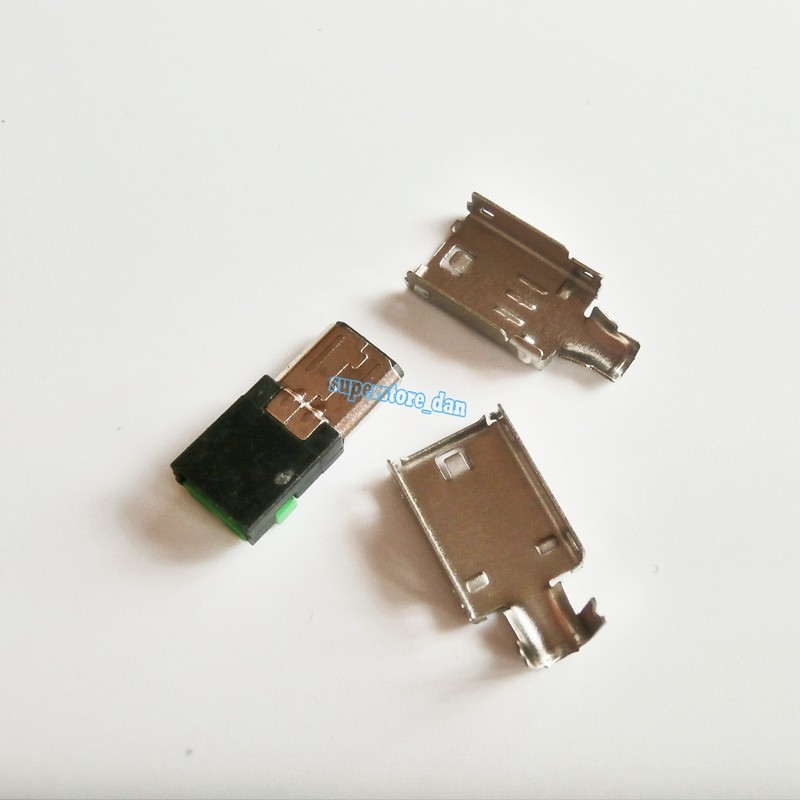 5Pcs Micro USB 4 Pin Type-A Male 3-Piece NO Solder Connector Plug Metal Cover G gallery
