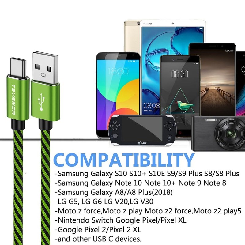 USB C Cable 10FT 5-Pack Nylon Braided USB to Type C Charger Cable Fast Charging gallery