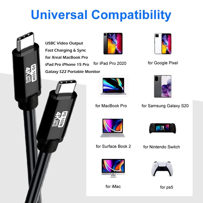 USB C to C Cable 20FT 100W 20Gbps 4K 60Hz - Fast Charging & Video Output gallery