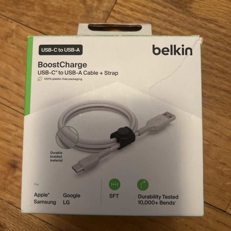 OPEN BOX Belkin Boost Charge USB-C To USB-A Cable +Strap 5 Ft