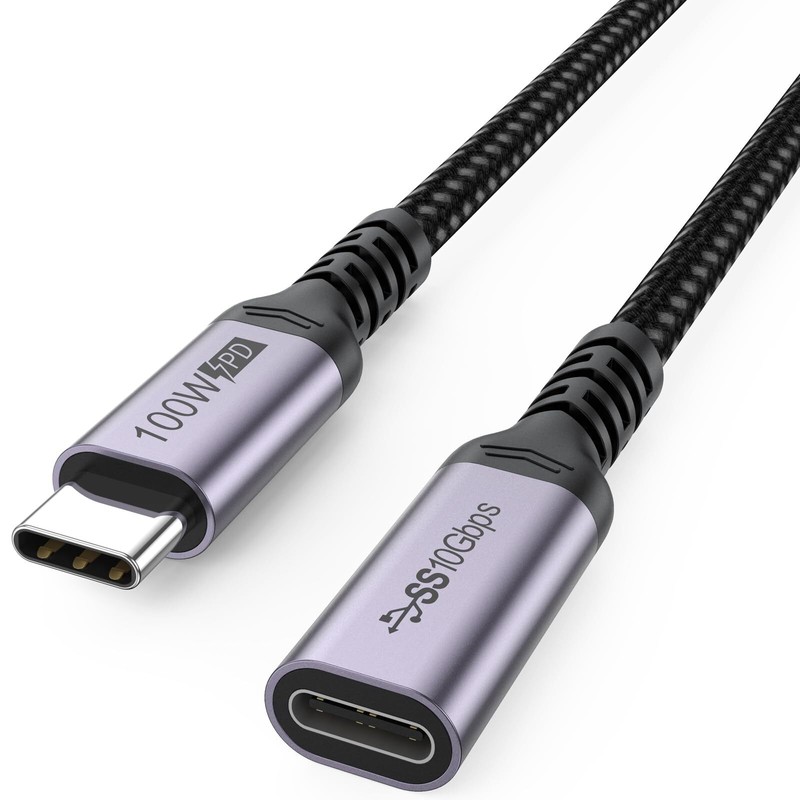 USB C Extension Cable 6.6ft, 4K@60Hz Video/10Gbps Data Transfer/100W Charging