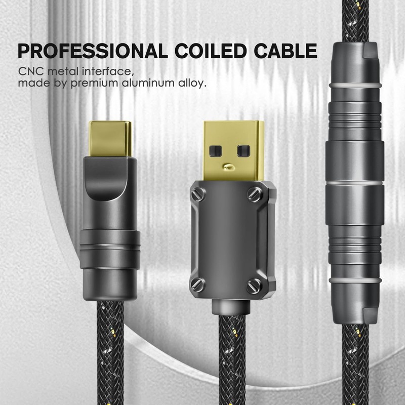 5.2 FT Black MANBASNAKE C05 DoubleSleeved Coiled Aviator USB Keyboard Cable gallery