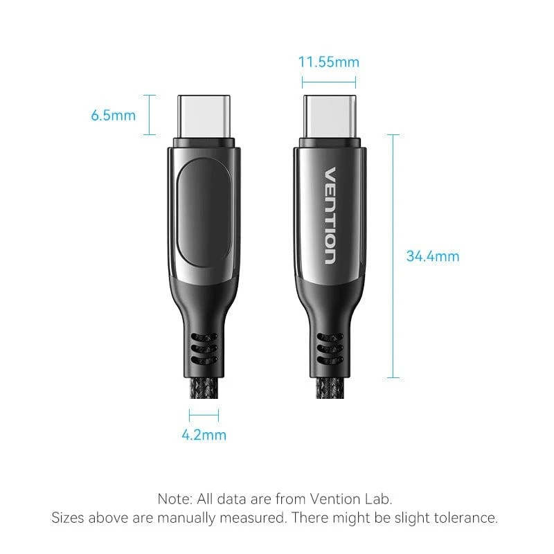 Vention USB Type-C to Type-C Cable Data Transfer 480Mbps PD100W With LED Display gallery