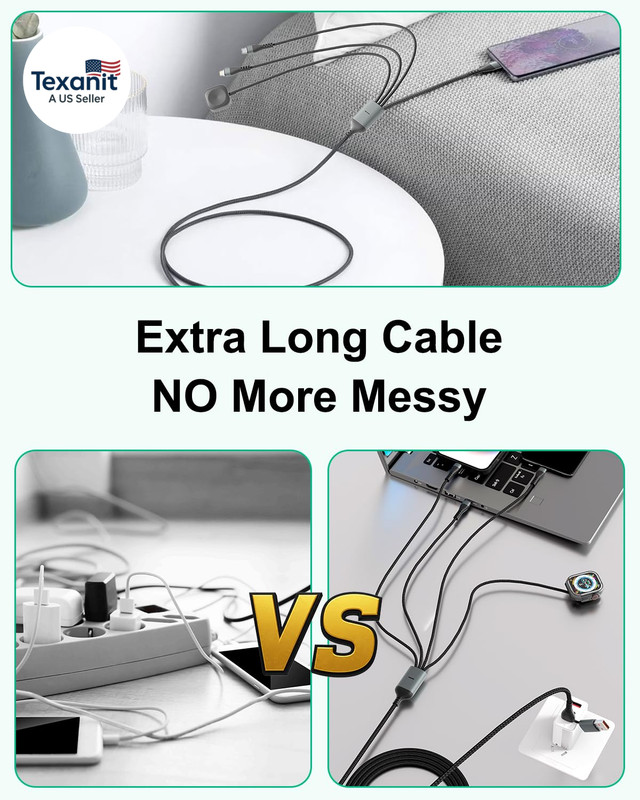 100W 2 USB C Multi Charging Cable for Apple Watch 10FT, USB C Fast Charging Cord gallery