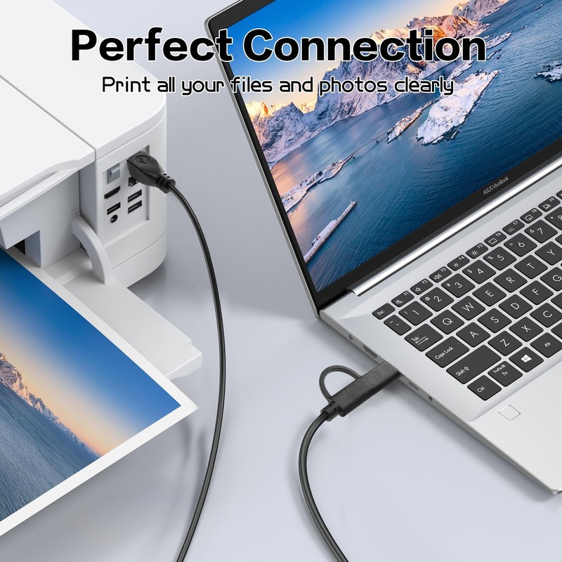 2 in 1 USB Printer Cable 6.6 Ft Micro USB Type C to USB B Scanner Cord gallery