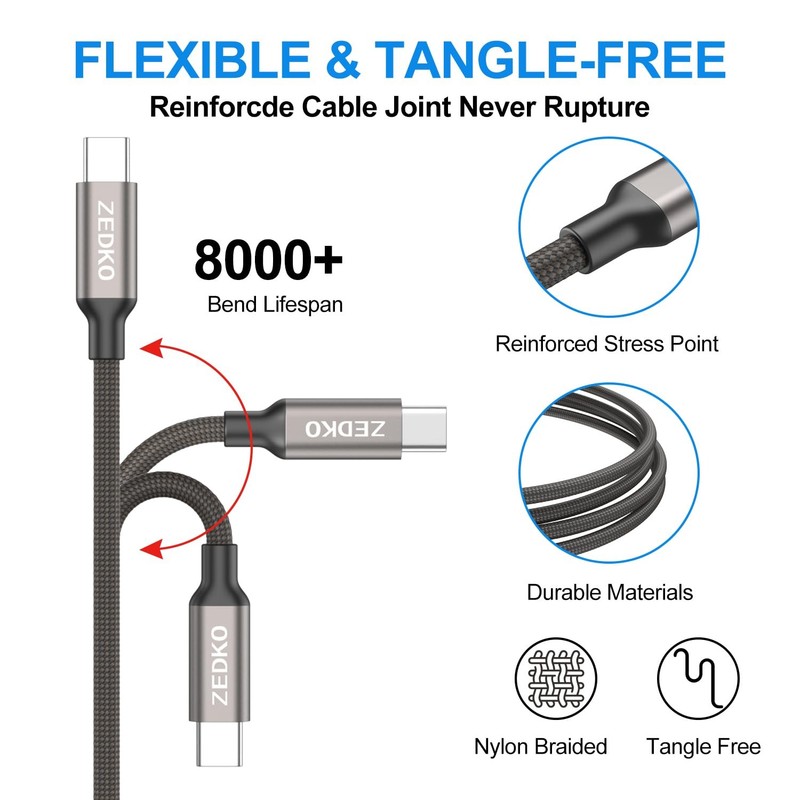 USB to USB Cable 5 Pack (3FT×3 + 6FT×2) 60W Fast Charging Braided Cord, USBC ... gallery