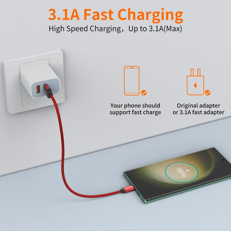 Short USB C Cable 1ft 3Pcs USB A to Type C Fast Charger Cord iPhone 15 16 ProMax gallery