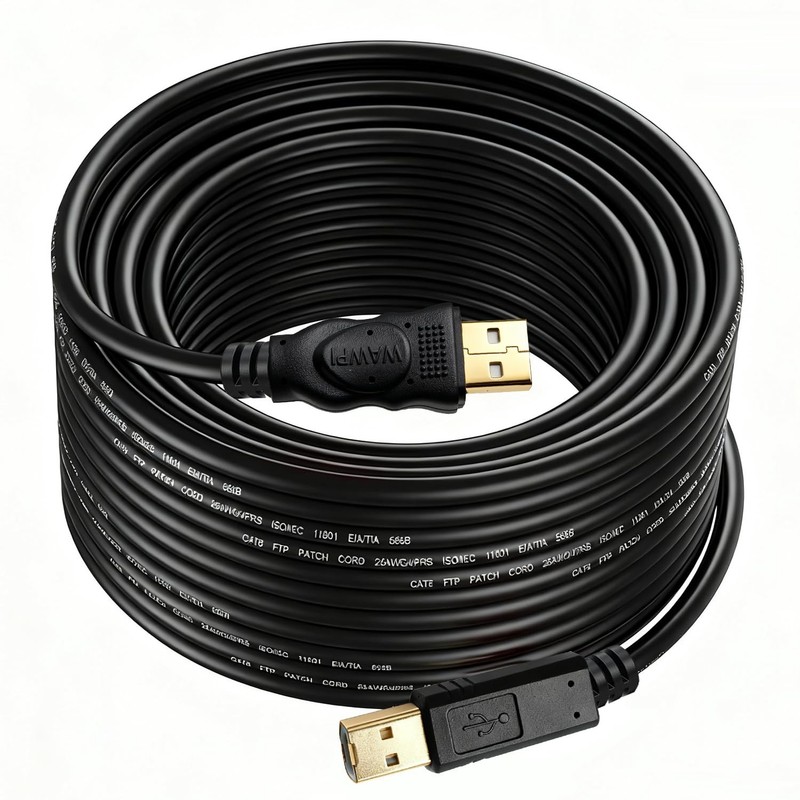 USB 2.0 Cable 25ft Gold-Plated A-Male to B-Male for Printer/Scanner