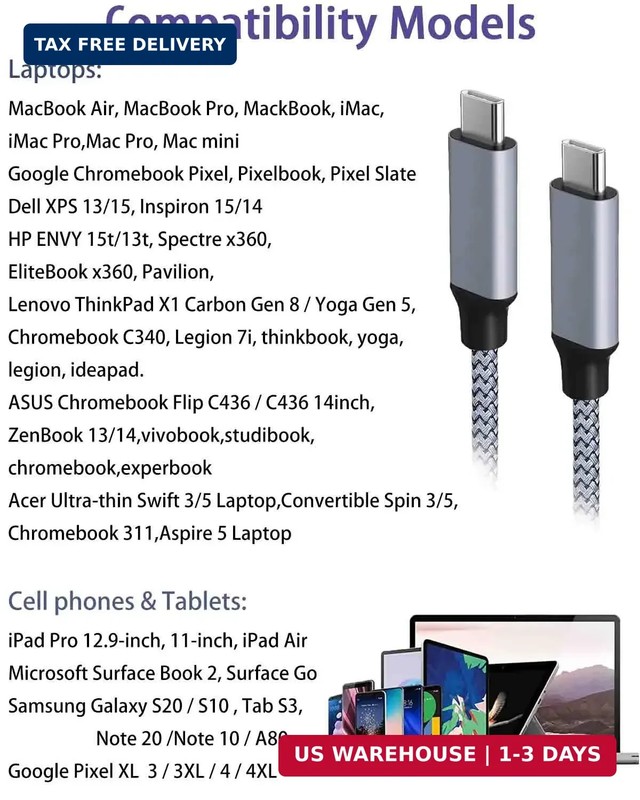 15FT USB C to USB C Cable 100W Type C Fast Charging Long Braided Charger Cord gallery