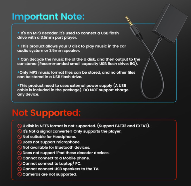 USB to Aux Audio Adapter, 3.5Mm Male to USB Female for Playing Music with USB Dr gallery