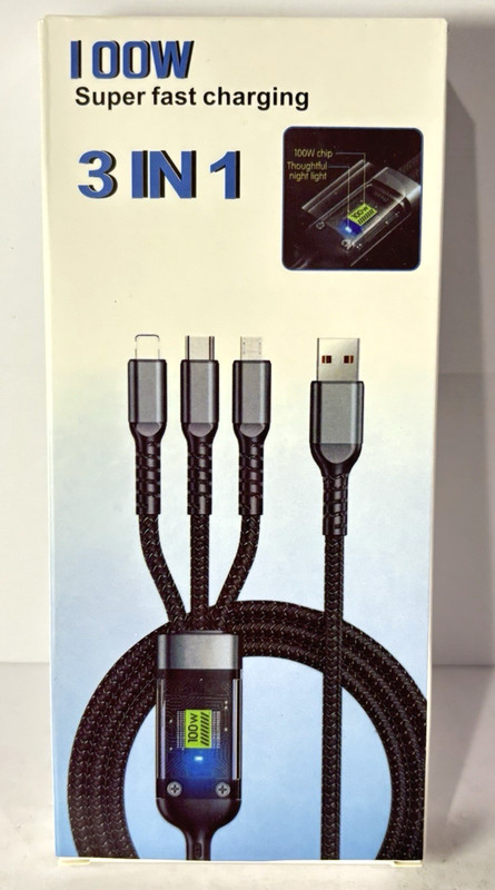 100W Fast Charging Cable Multi USB Universal 3 in 1 Charging Cord Adapter
