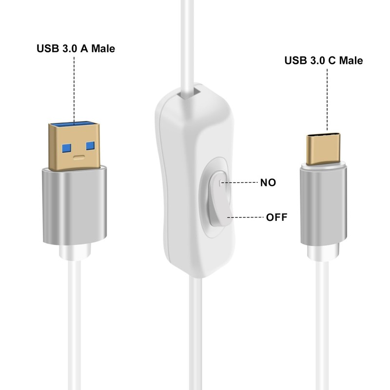 1 PC USB A 3.0 To USB C Cable With Switch 5Gbps Charging Data White 0.6m Cord gallery