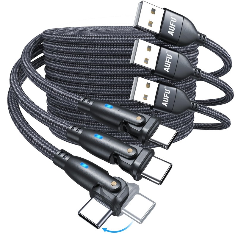 AUFU USB C Cable 6ft 3Pack 180° Rotating USB A to C Fast Charging Cord 3A