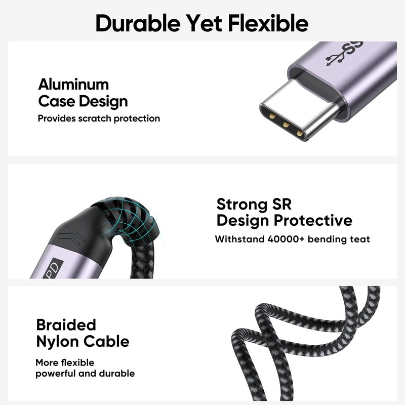 USB C Extension Cable 6.6ft, 4K@60Hz Video/10Gbps Data Transfer/100W Charging gallery