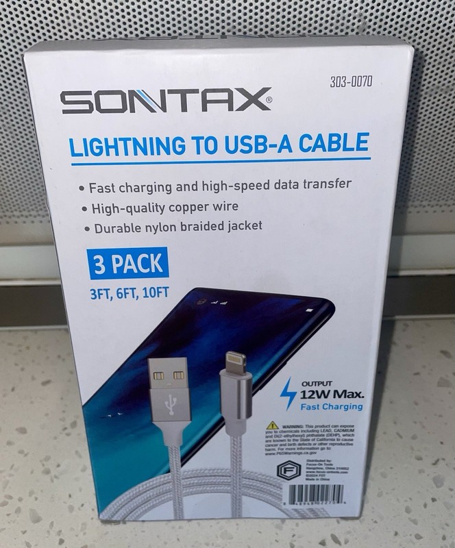 Sontax 3-Pack Fast Charger to USB-A Cable Set-Nylon Braided NIB gallery