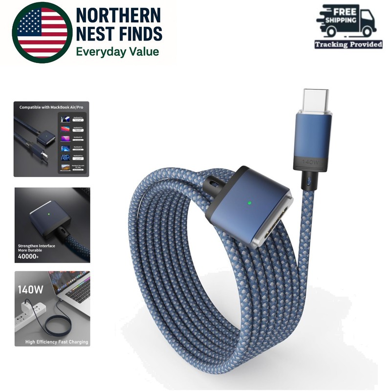 Durable 6.6ft USB-C to Magnetic 3 Cable – Fast Charging for MacBook Air/Pro