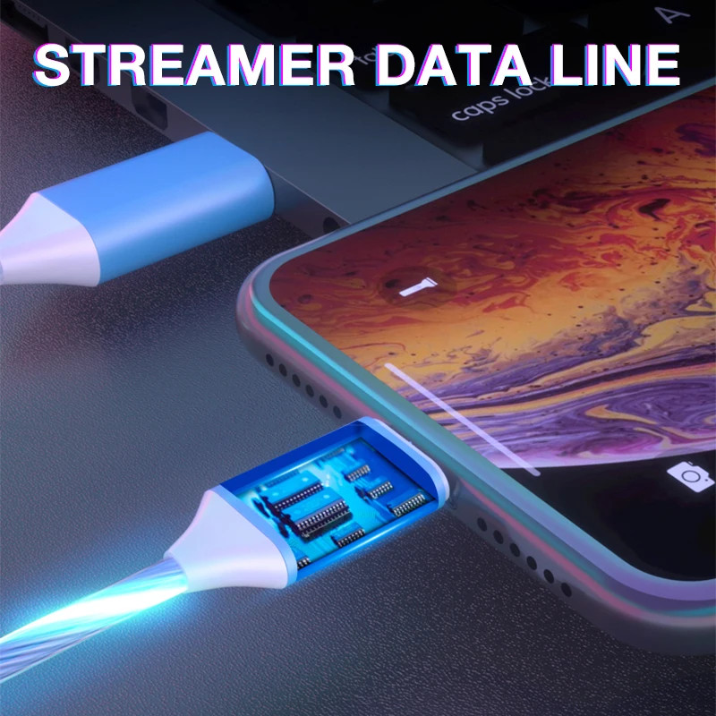 Glowing LED 3 IN 1 Cable For Samsung Xiaomi iPhone Flowing Streamer Light gallery