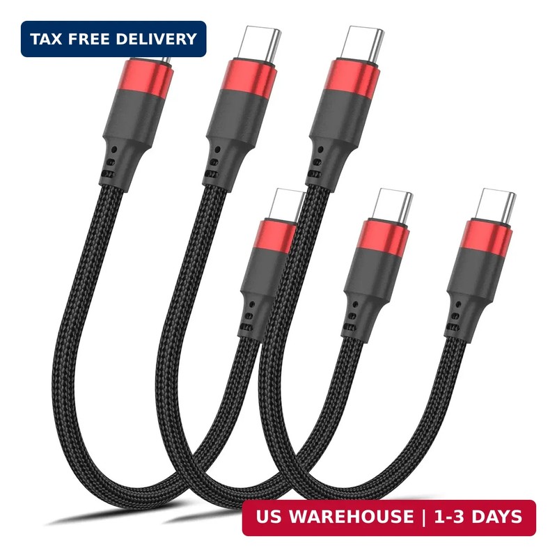 6 Inch USB C to USB C Cable , 3 Pack Short Fast Charging Cord Type C, 0.5 ft Bra