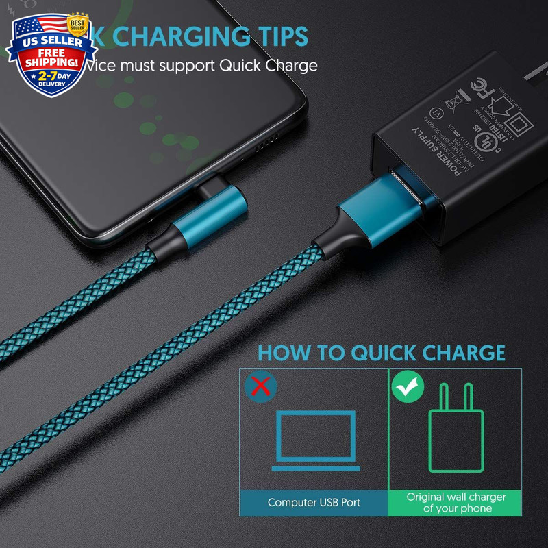 Type C Cable 90 Degrees Right Angle [3-Pack 10Ft] Nylon Braided USB a to USB C F gallery