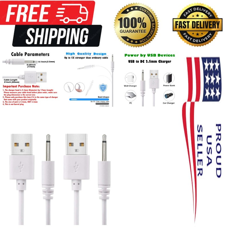 Quality 2.7ft USB to DC Charger Cord – 2 Pack Fast Recharge Solution