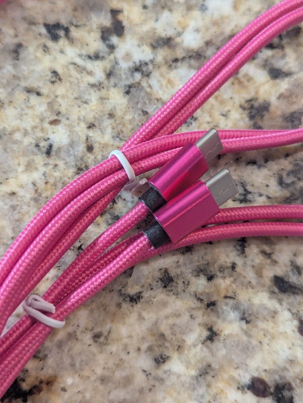 Cordzilla 10 ft USB-C to USB-C Braided Sync & Charge Cable Long Pink 2 Pack gallery