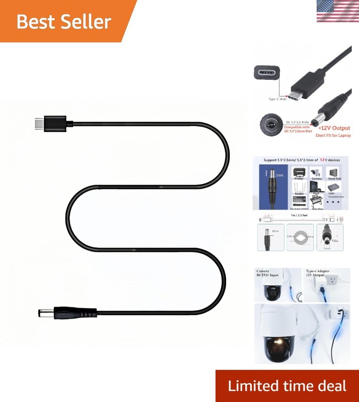 Multipurpose 12V 3A USB C to DC Power Cable – Compatible with PD Chargers