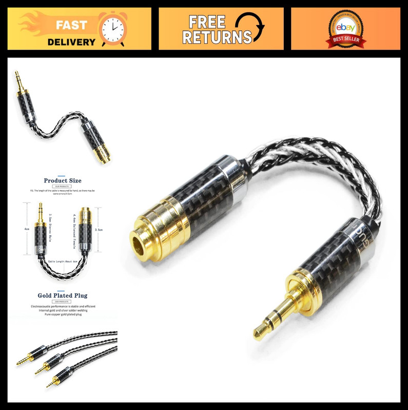 3.5mm to 4.4mm Balanced Headphone Adapter Cable – 7N Crystal Copper/Silver Audio