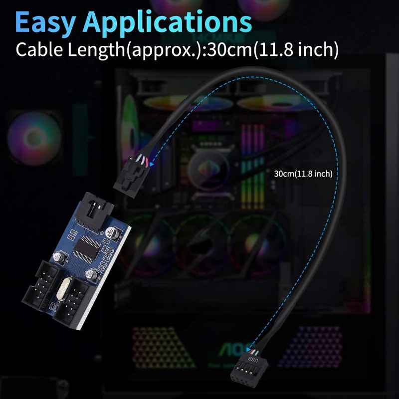 9 Pin 2 in 1 Internal USB Splitter Cable, 9 pin USB Header Male 1 to 2 Female... gallery
