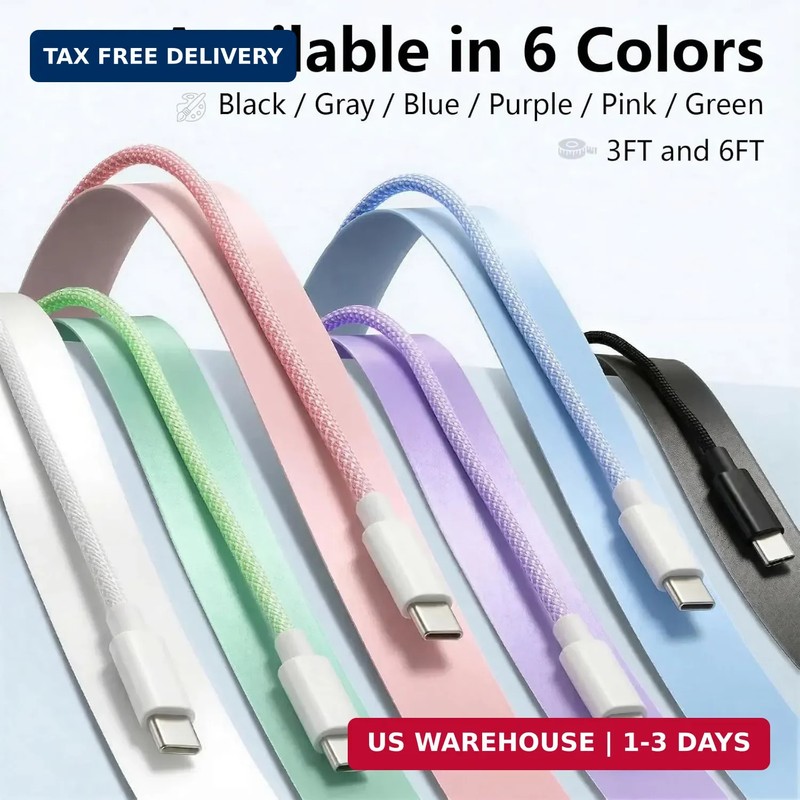 60W USB C to C Cable 6FT 2 Pack Purple Braided Fast Charging Type C Cord gallery