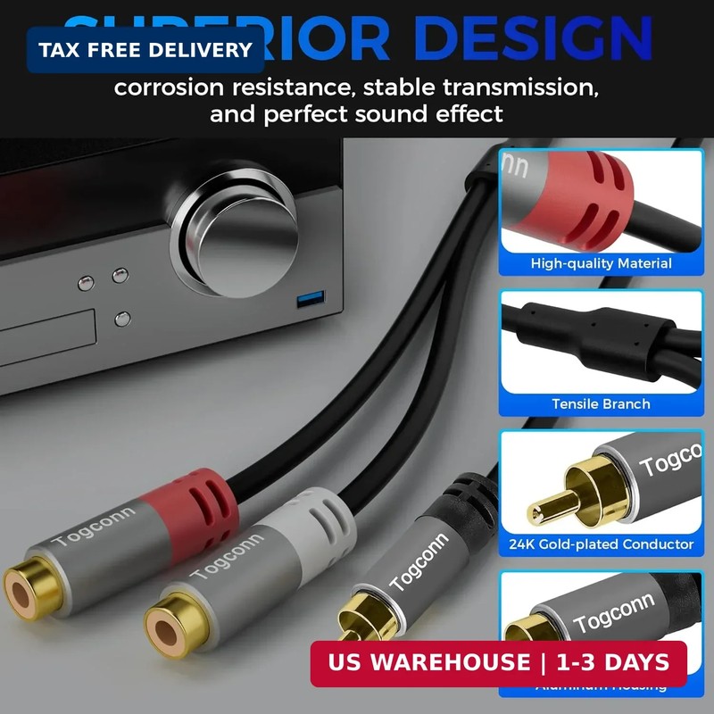RCA Y-Adapter Splitter cable 2Pack,1 RCA Male to 2 RCA Female Stereo Audio Video gallery