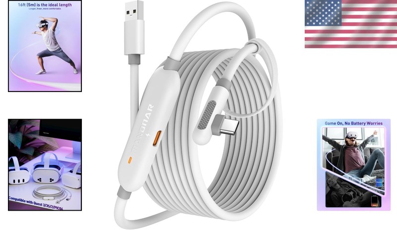 Flexible 16FT VR Charging Cable - Safe & Fast for Meta Quest, Oculus 2, Pico 4 gallery