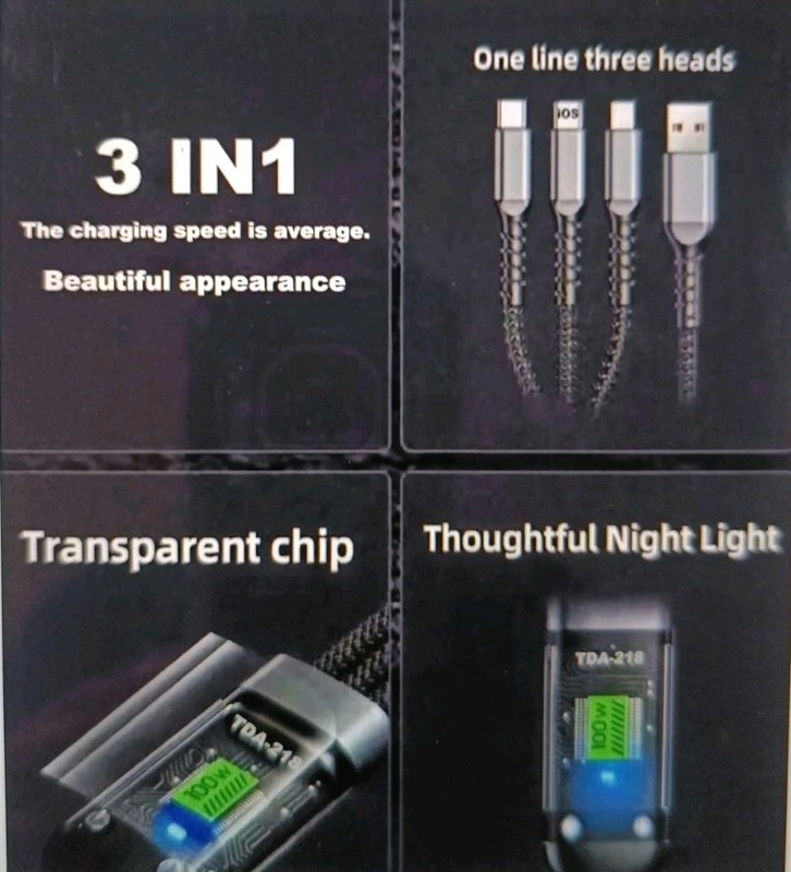 3-in-1 Charging Cable, Transparent Luminous Nylon Braided Fast Charging gallery