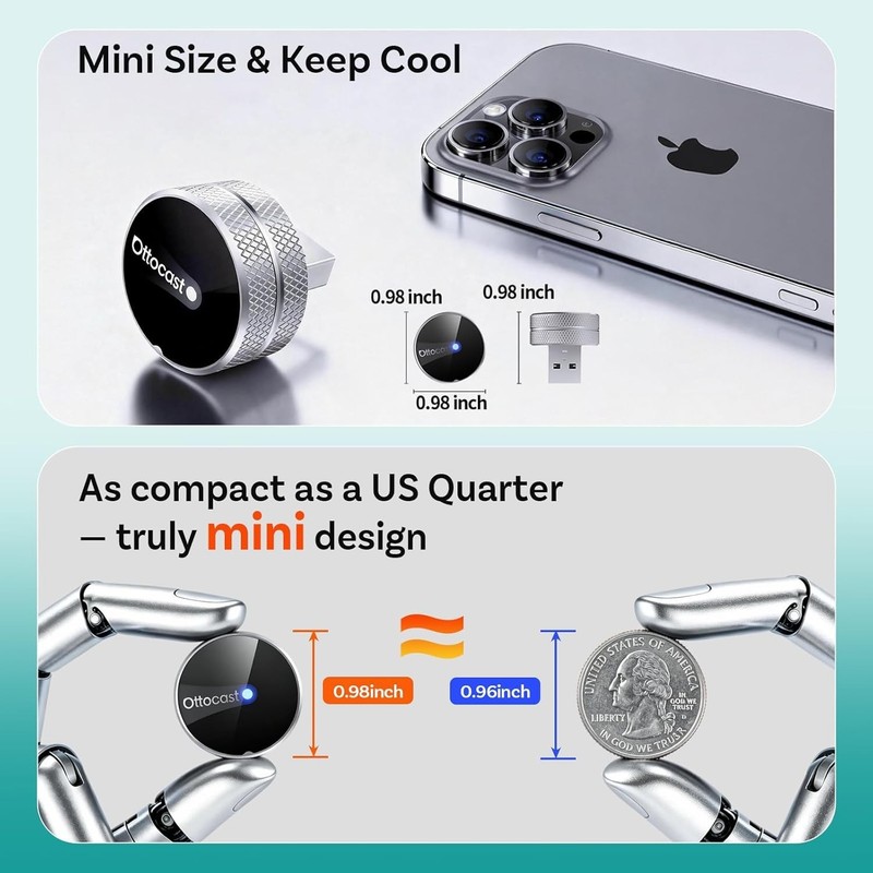 OTTOCAST Mini Tube 2026 Wireless CarPlay & Android Auto Adapter Plug & Play NEW gallery