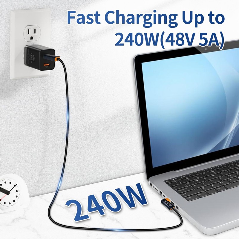 4.0Ft Elbow USB C Cable Thunderbolt 4/3 240W Charging 8K Dual Display gallery