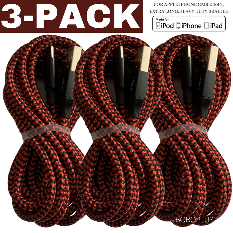 3Pack 10FT USB Fast Charger Braided Cable For iPhone 14 13 12 11 8 7 6 5 XS Cord gallery